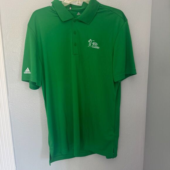 Official Adidas Polo Golf Shirt Uniform Green Kia Classic Men's Small NWT - Picture 1 of 3